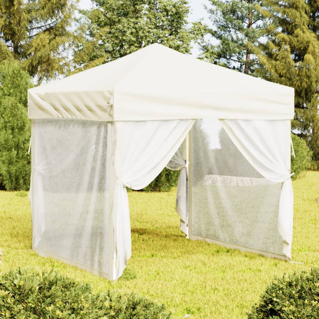 Vidaxl partytent inklapbaar met zijwanden 2x2m crèmekleurig