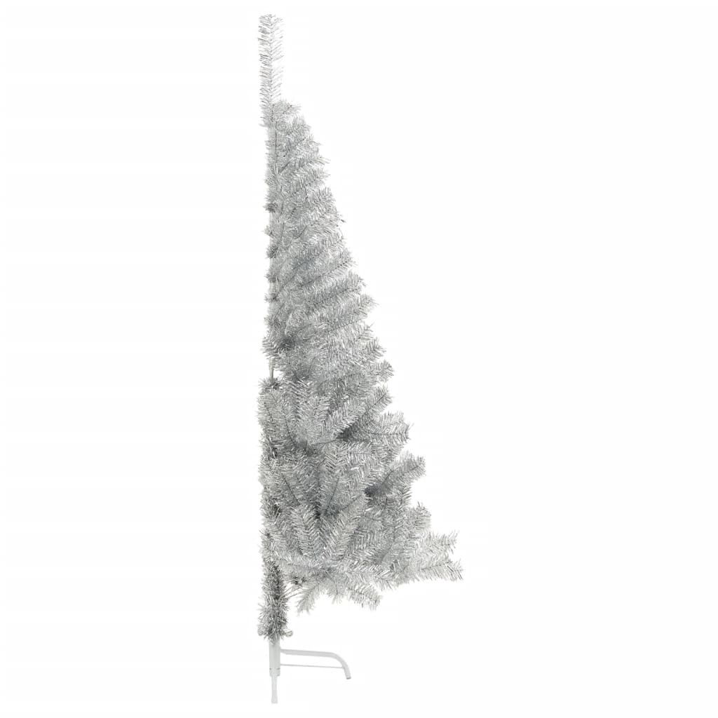 VidaXL Kunstkerstboom half met standaard 180 cm PET zilverkleurig