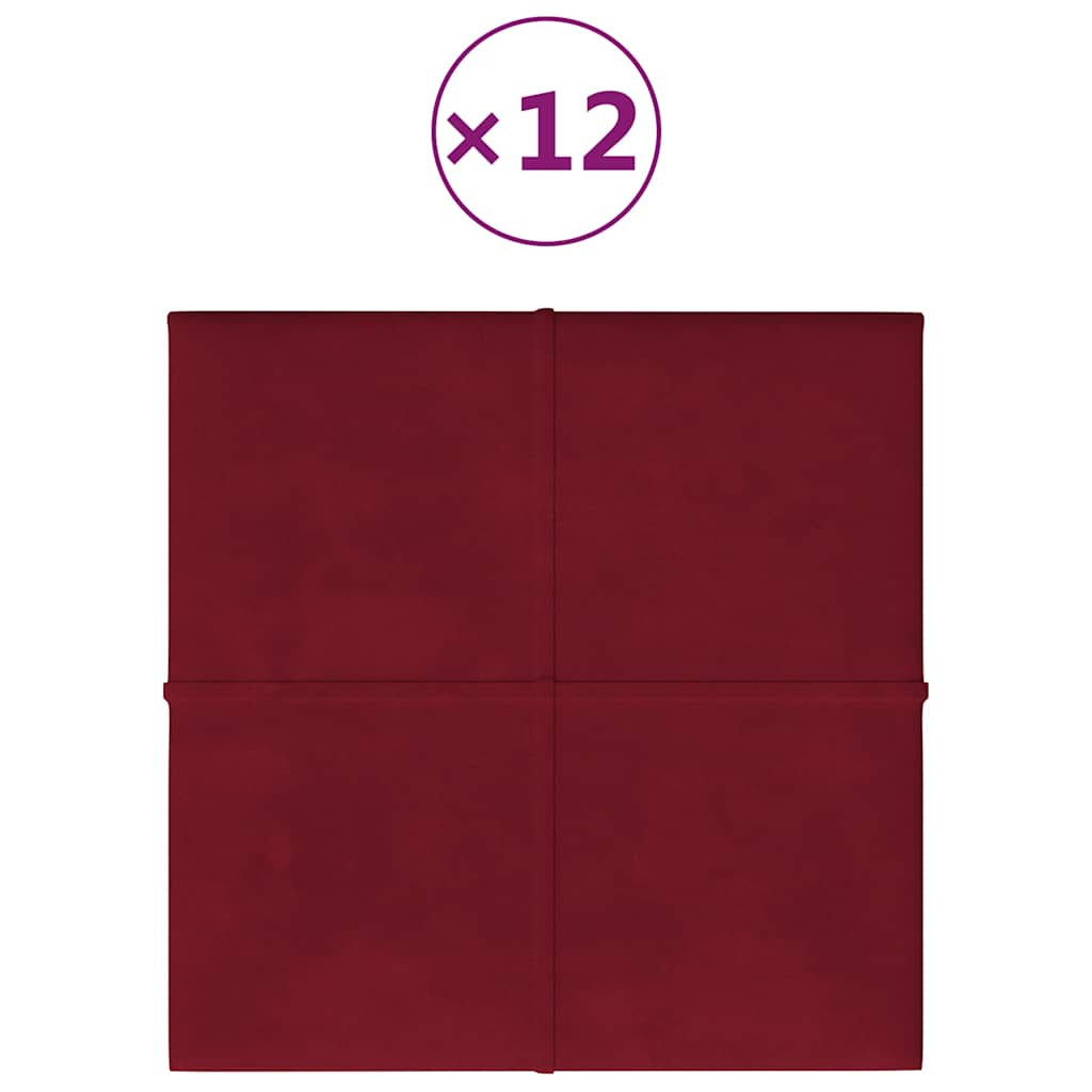 Vidaxl wandpanelen 12 st 1,08 m² 30x30 cm fluweel wijnrood