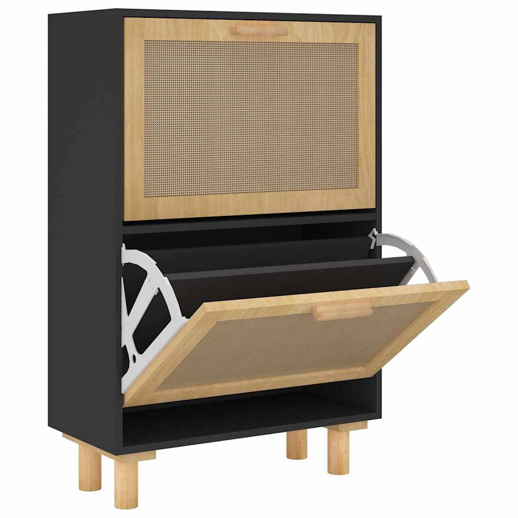 Vidaxl schoenenkast 52x25x80 cm bewerkt hout en rotan zwart