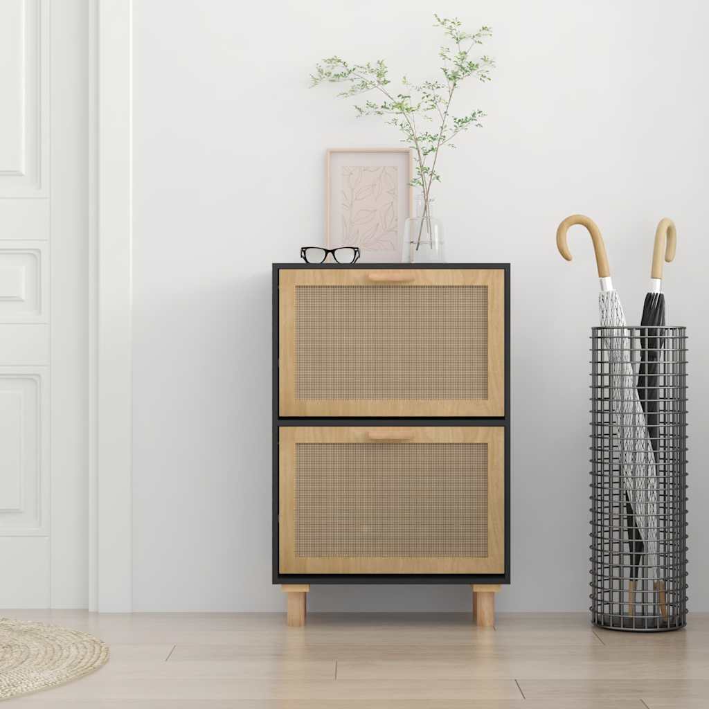 Vidaxl schoenenkast 52x25x80 cm bewerkt hout en rotan zwart