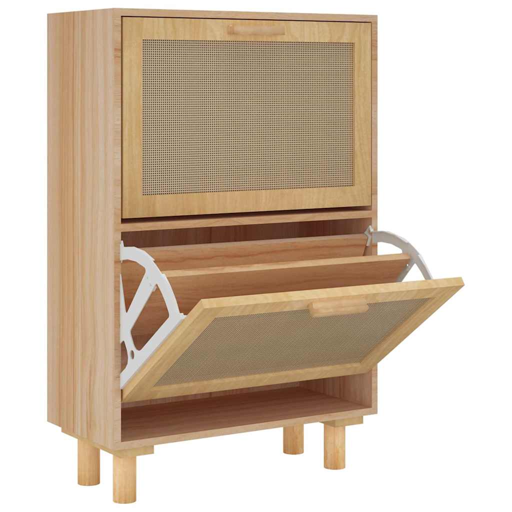 Vidaxl schoenenkast 52x25x80 cm bewerkt hout natuurlijk rotan bruin