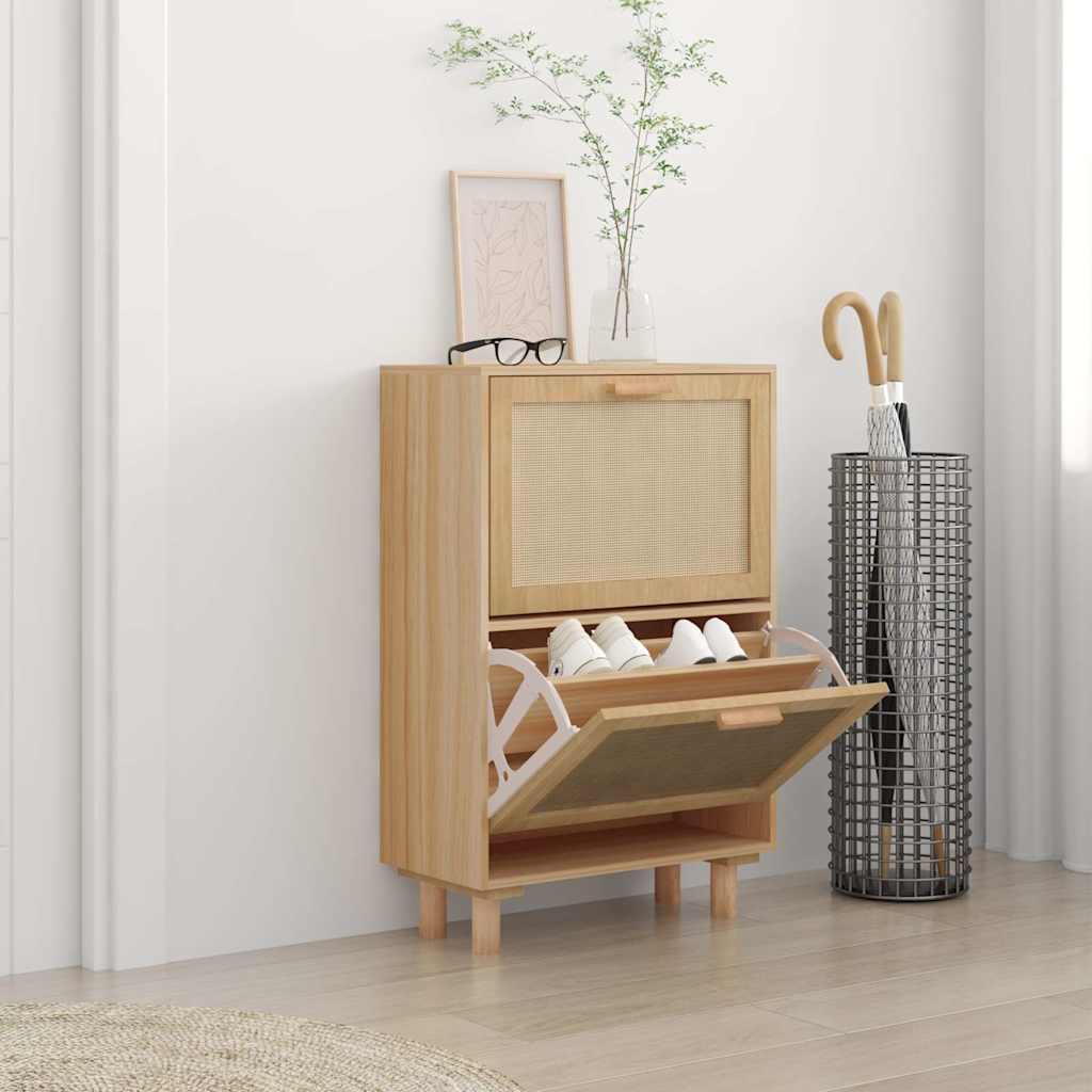Vidaxl schoenenkast 52x25x80 cm bewerkt hout natuurlijk rotan bruin