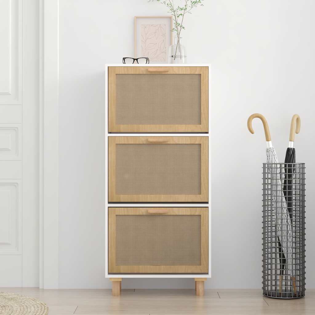 Vidaxl schoenenkast 52x25x115 cm bewerkt hout en natuurlijk rotan wit