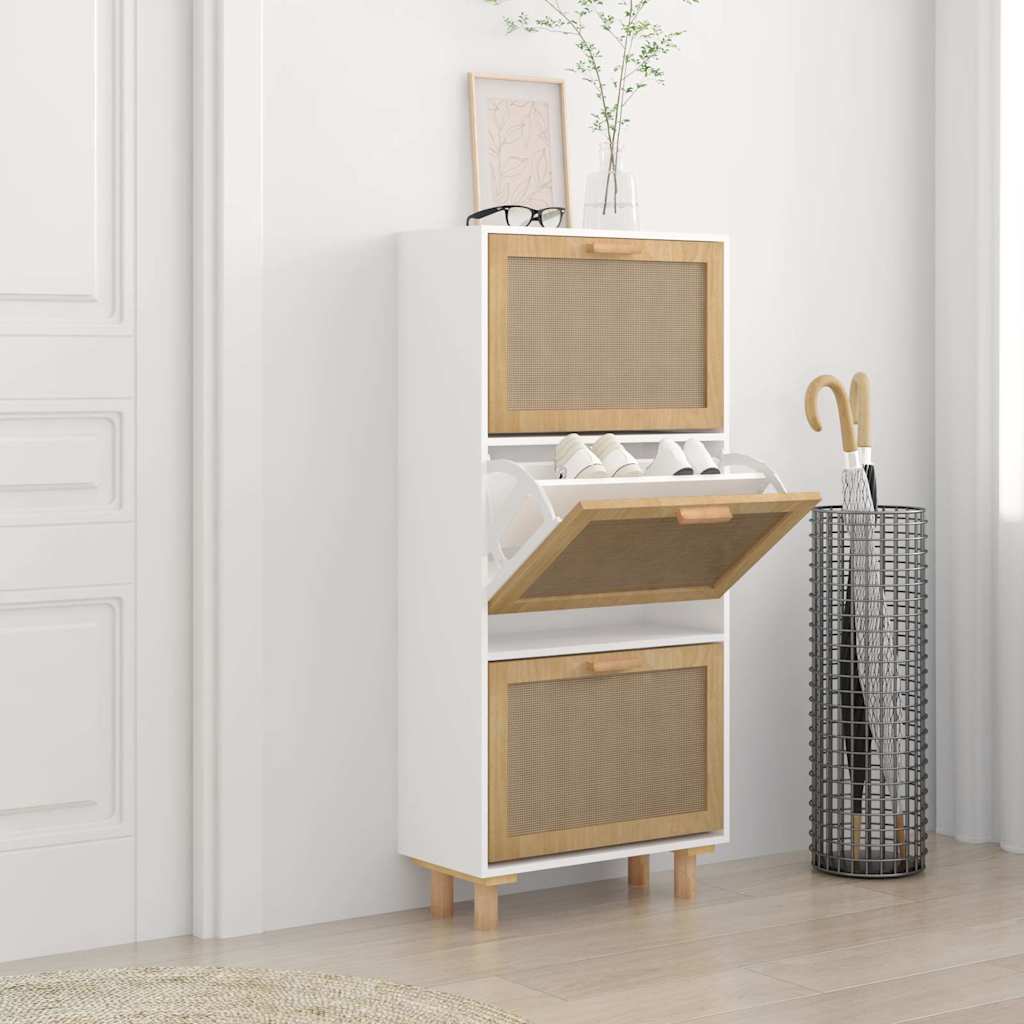 Vidaxl schoenenkast 52x25x115 cm bewerkt hout en natuurlijk rotan wit