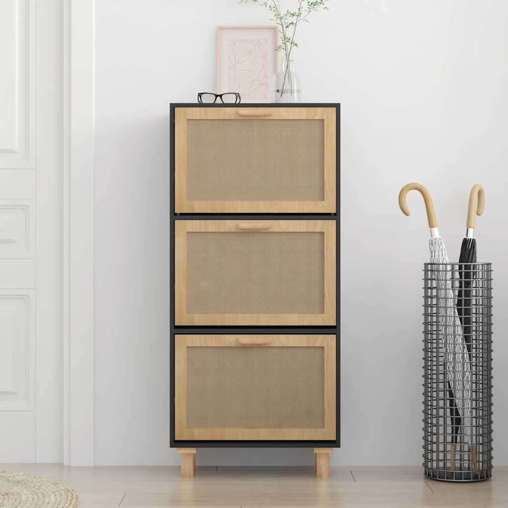 Vidaxl schoenenkast 52x25x115 cm bewerkt hout en rotan zwart