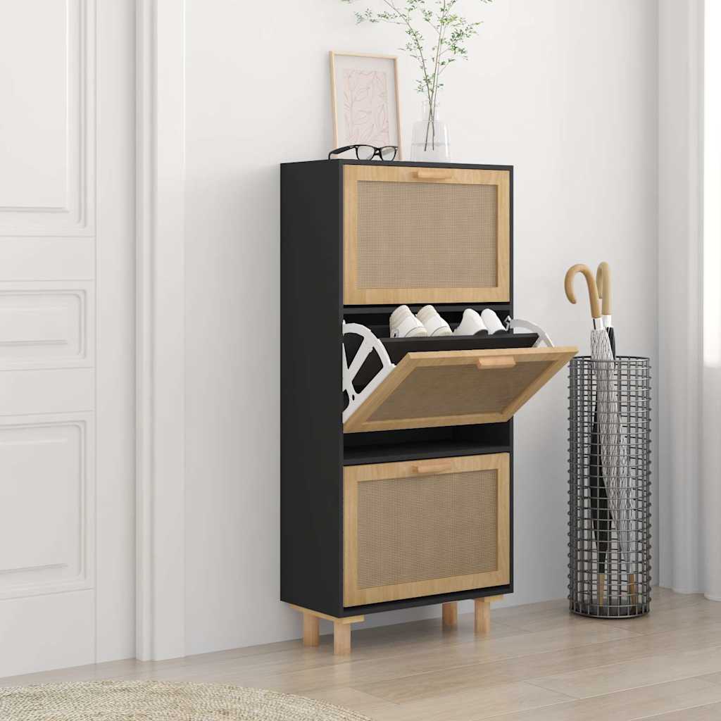 Vidaxl schoenenkast 52x25x115 cm bewerkt hout en rotan zwart