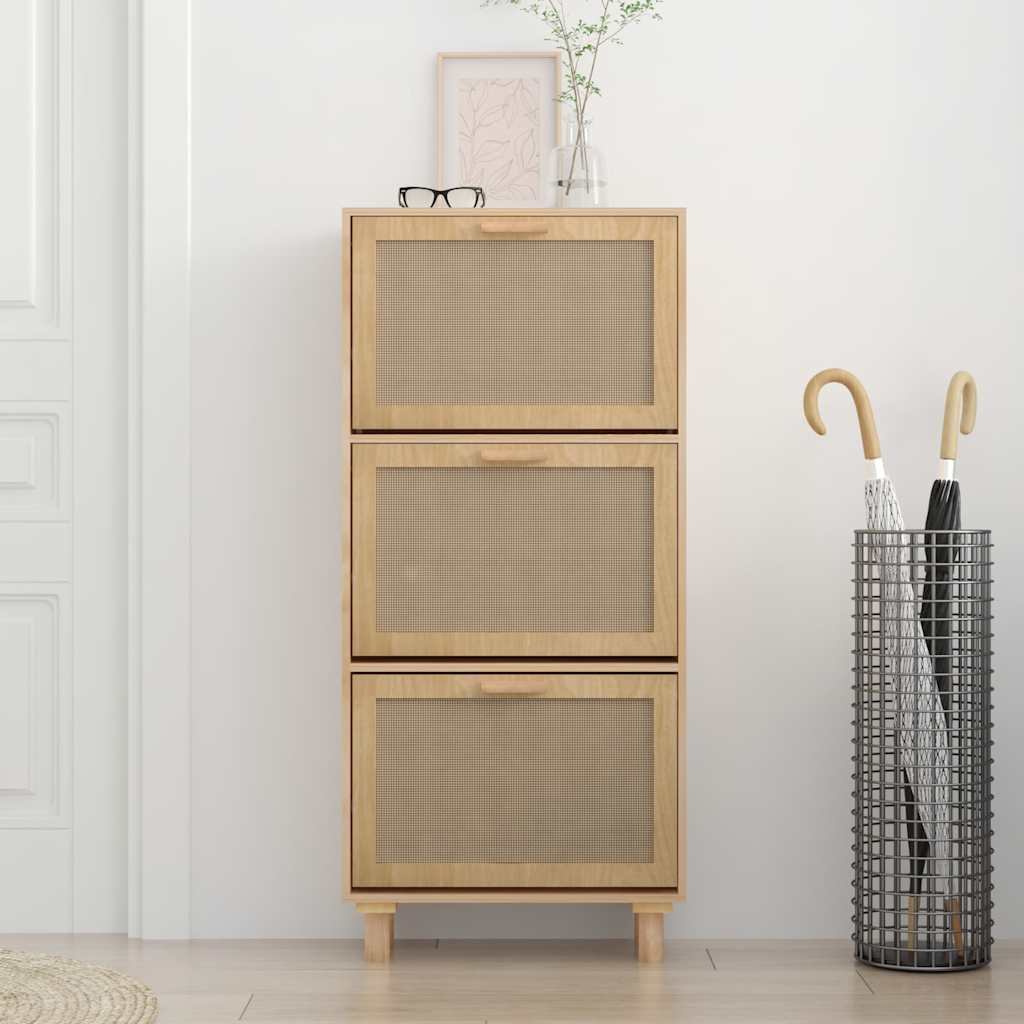 Vidaxl schoenenkast 52x25x115cm bewerkt hout natuurlijk rotan bruin