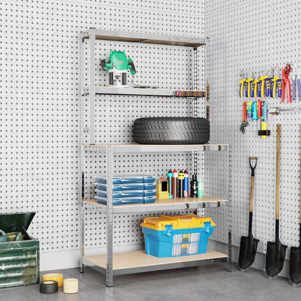 Vidaxl werktafel 5-laags met schappen staal bewerkt houtkleur