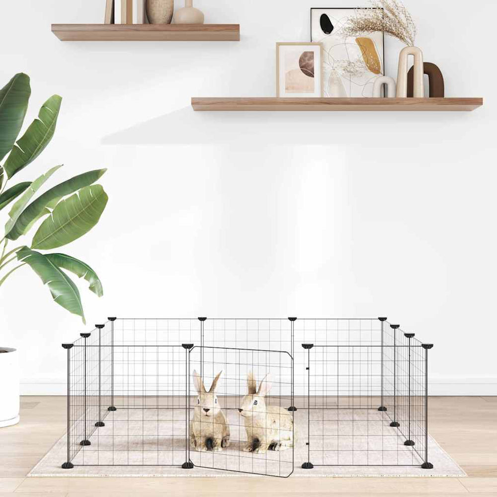 Vidaxl huisdierkooi met 12 panelen en deur, zwart 35x35 cm staal