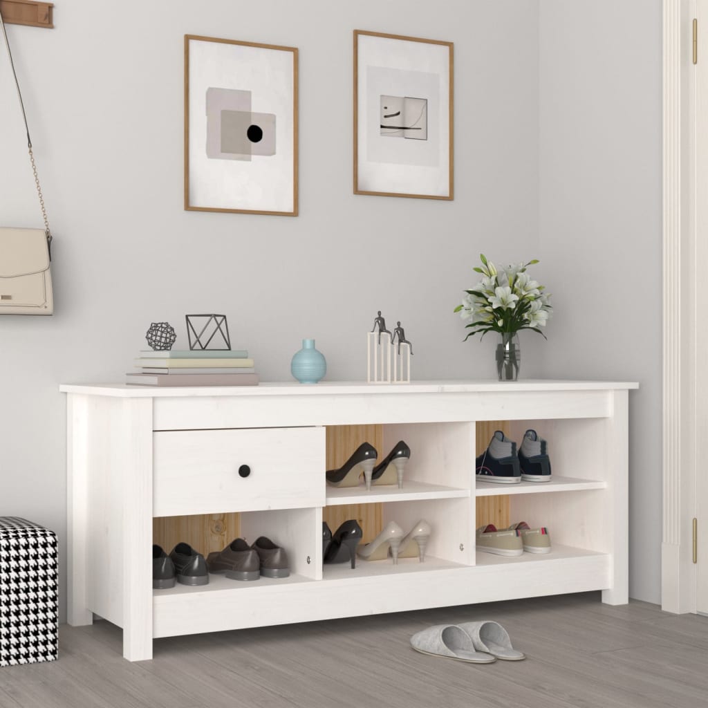 Vidaxl schoenenkast 110x38x45,5 cm massief groenhout wit