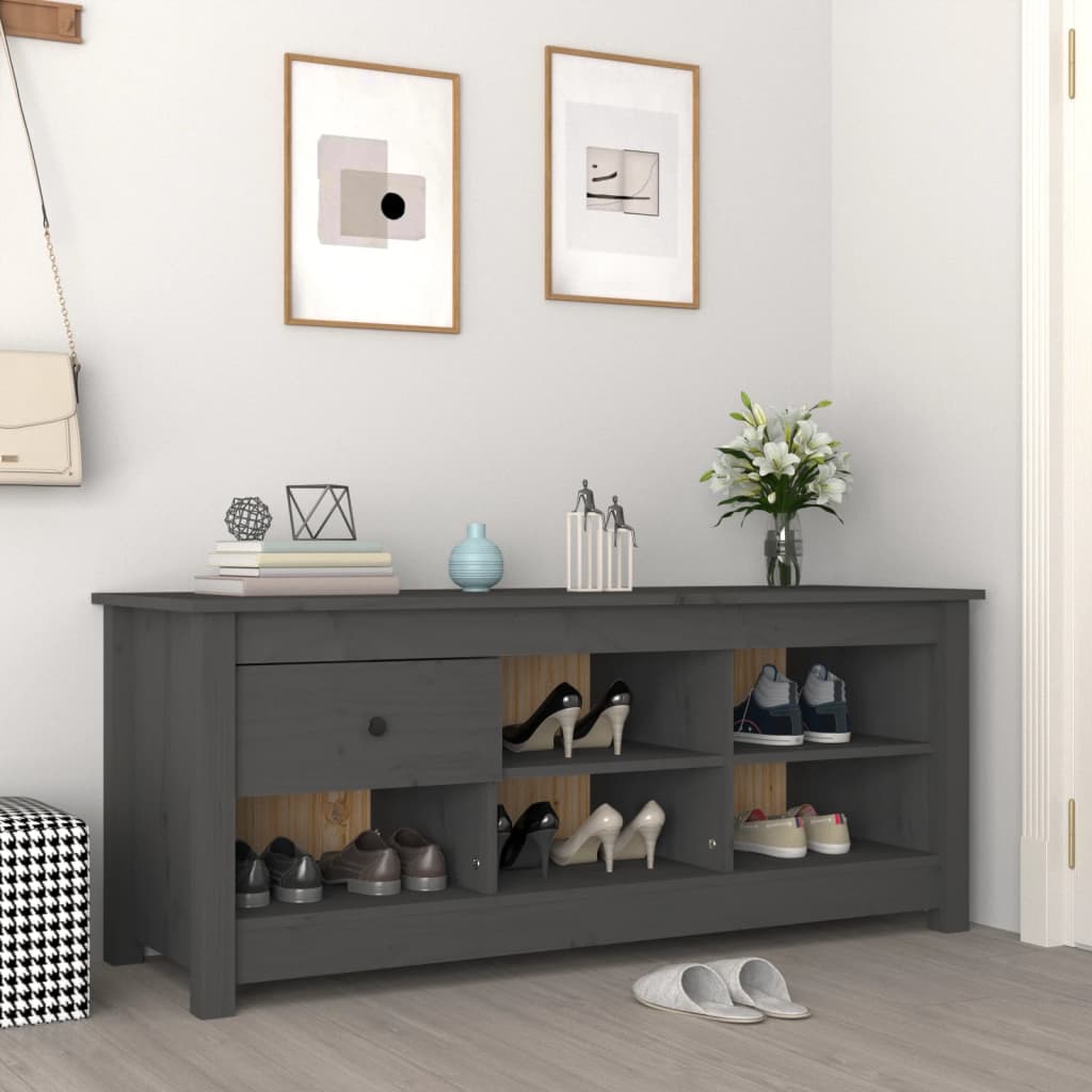 VidaXL Schoenenkast 110x38x45,5 cm massief grenenhout grijs