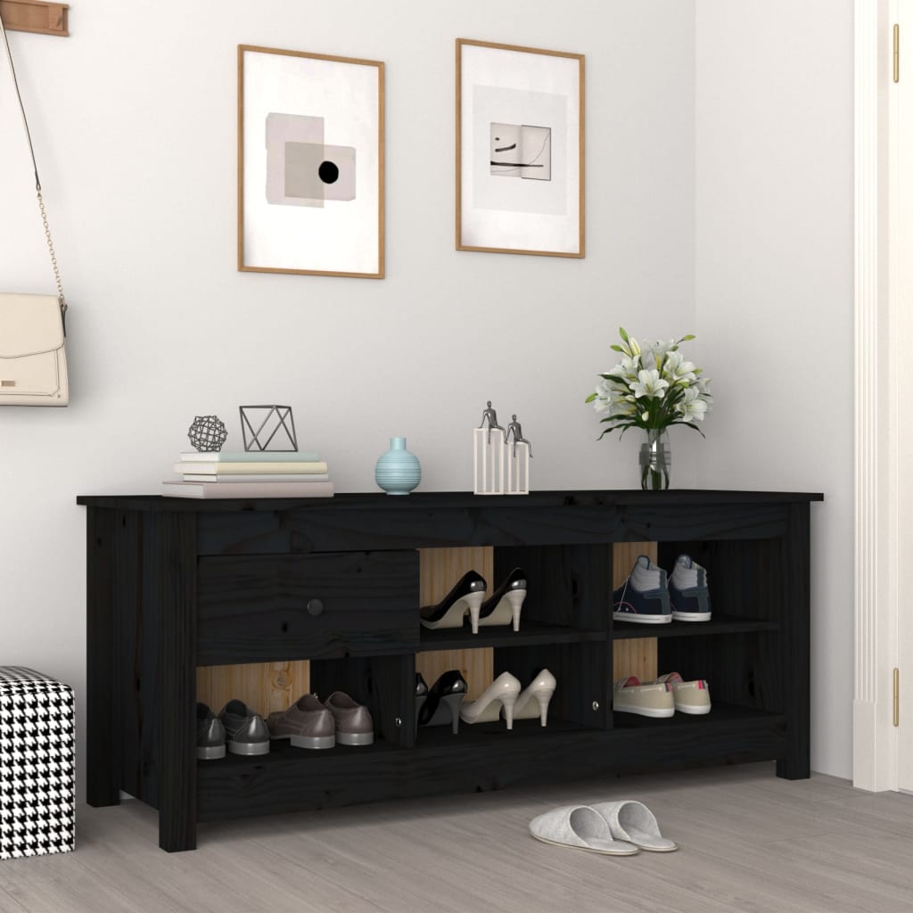 Vidaxl schoenenkast 110x38x45,5 cm massief groenenhout zwart