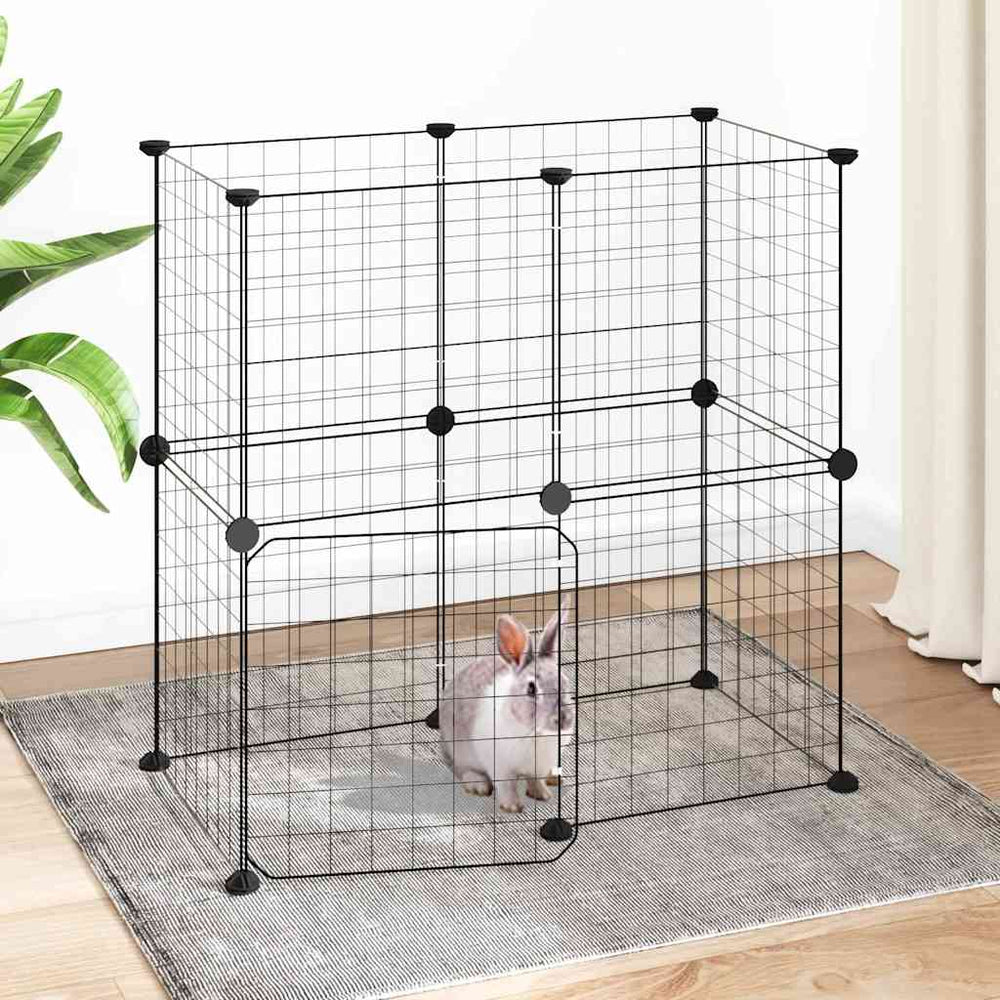 Vidaxl huisdierenkooi met deur 12 panelen 35x35 cm staal zwart