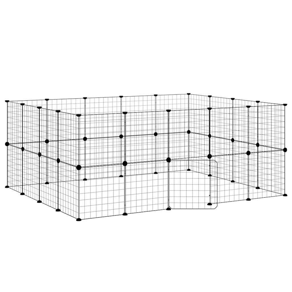 Vidaxl huisdierenkooi met deur 36 panelen 35x35 cm staal zwart