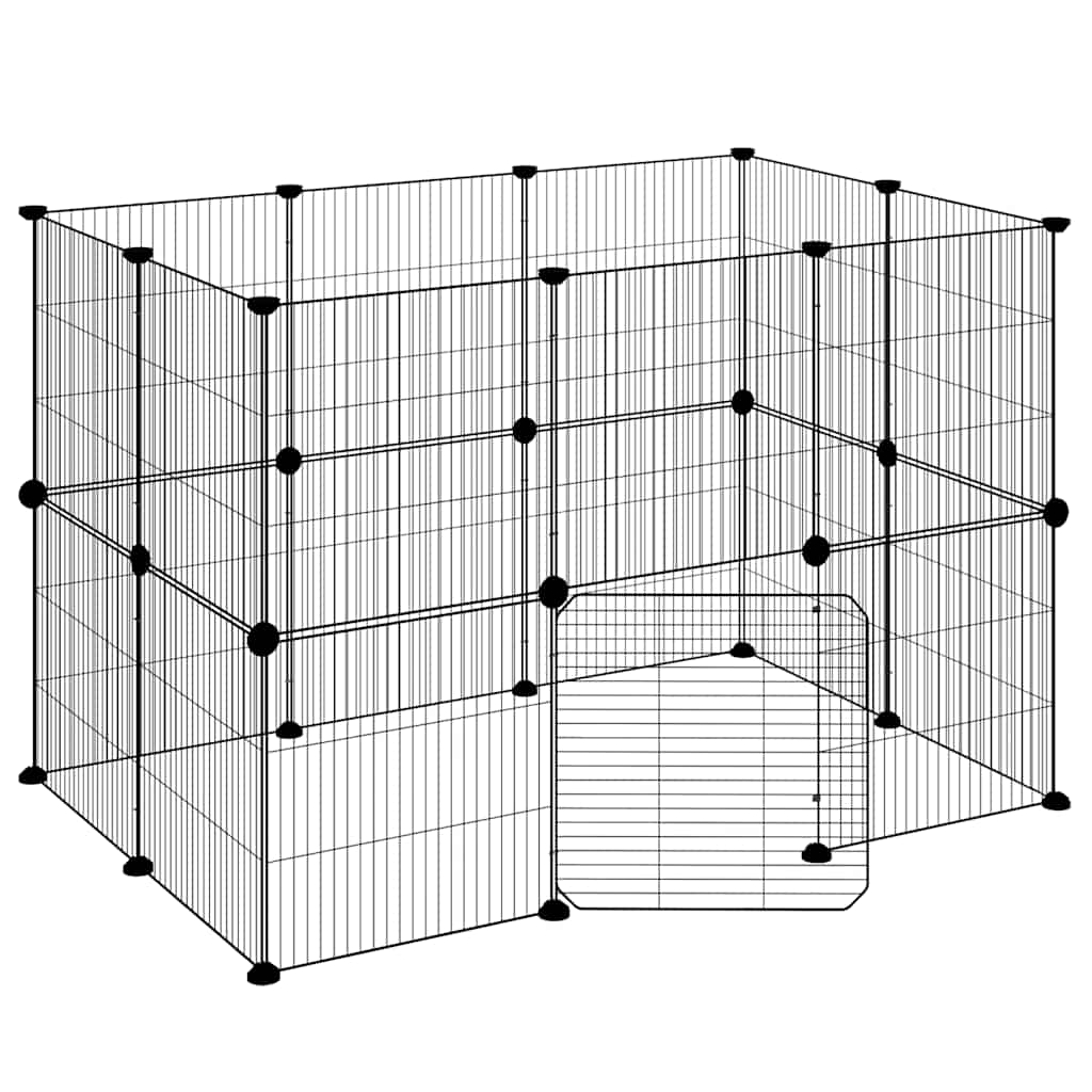 Vidaxl huisdierenkooi met deur 20 panelen 35x35 cm staal zwart