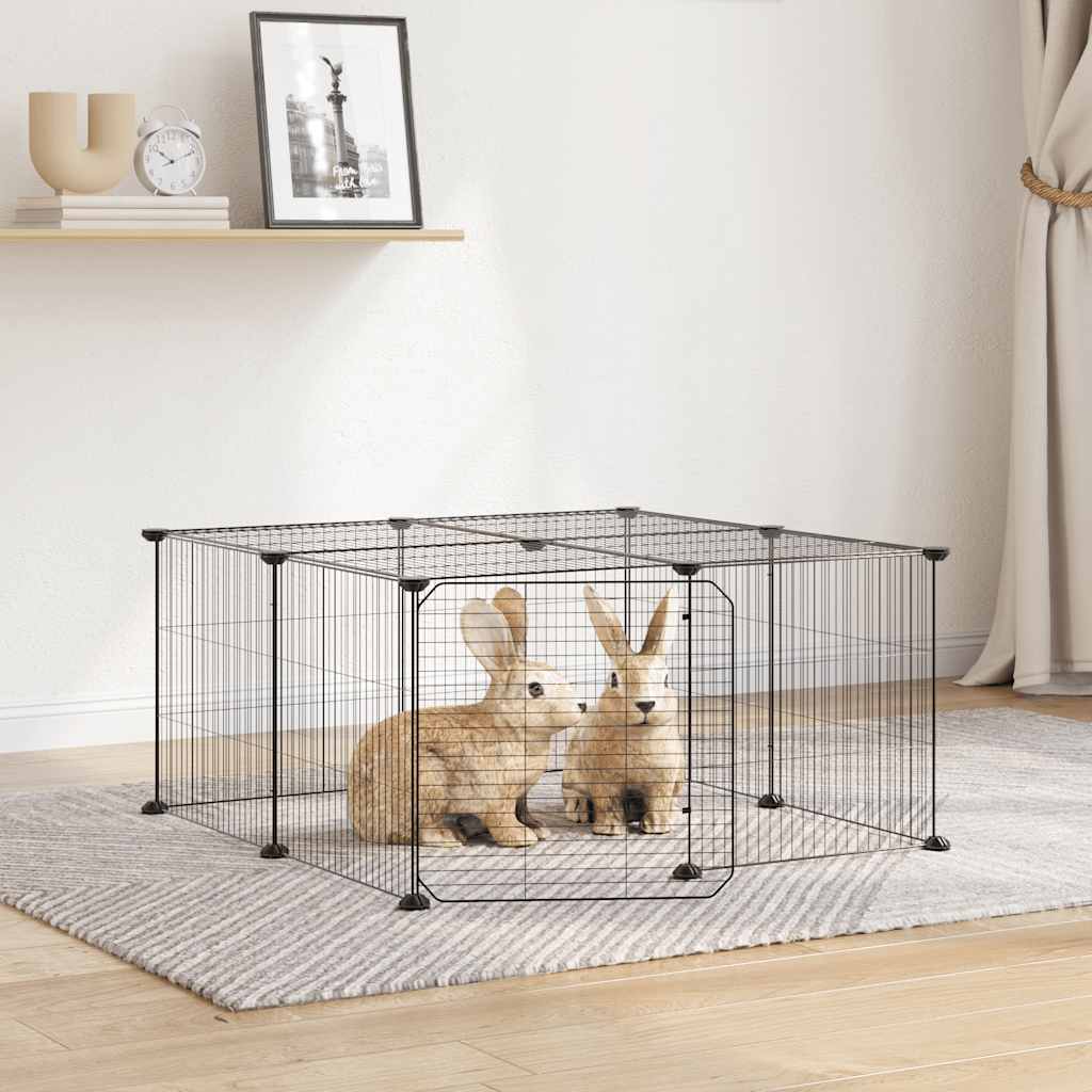 Vidaxl huisdierenkooi met deur 12 panelen 35x35 cm staal zwart