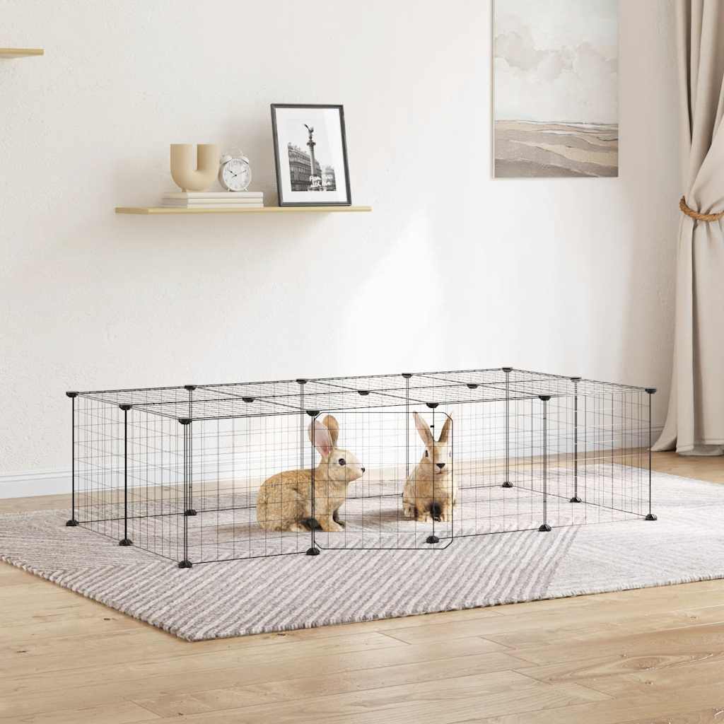 Vidaxl huisdierenkooi met deur 20 panelen 35x35 cm staal zwart