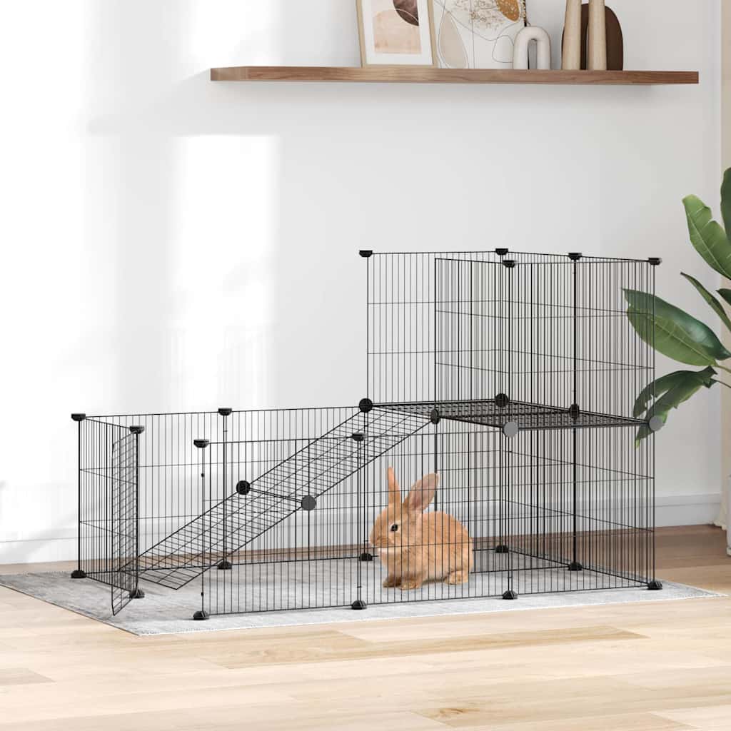 Vidaxl huisdierenkooi met deur 20 panelen 35x35 cm staal zwart