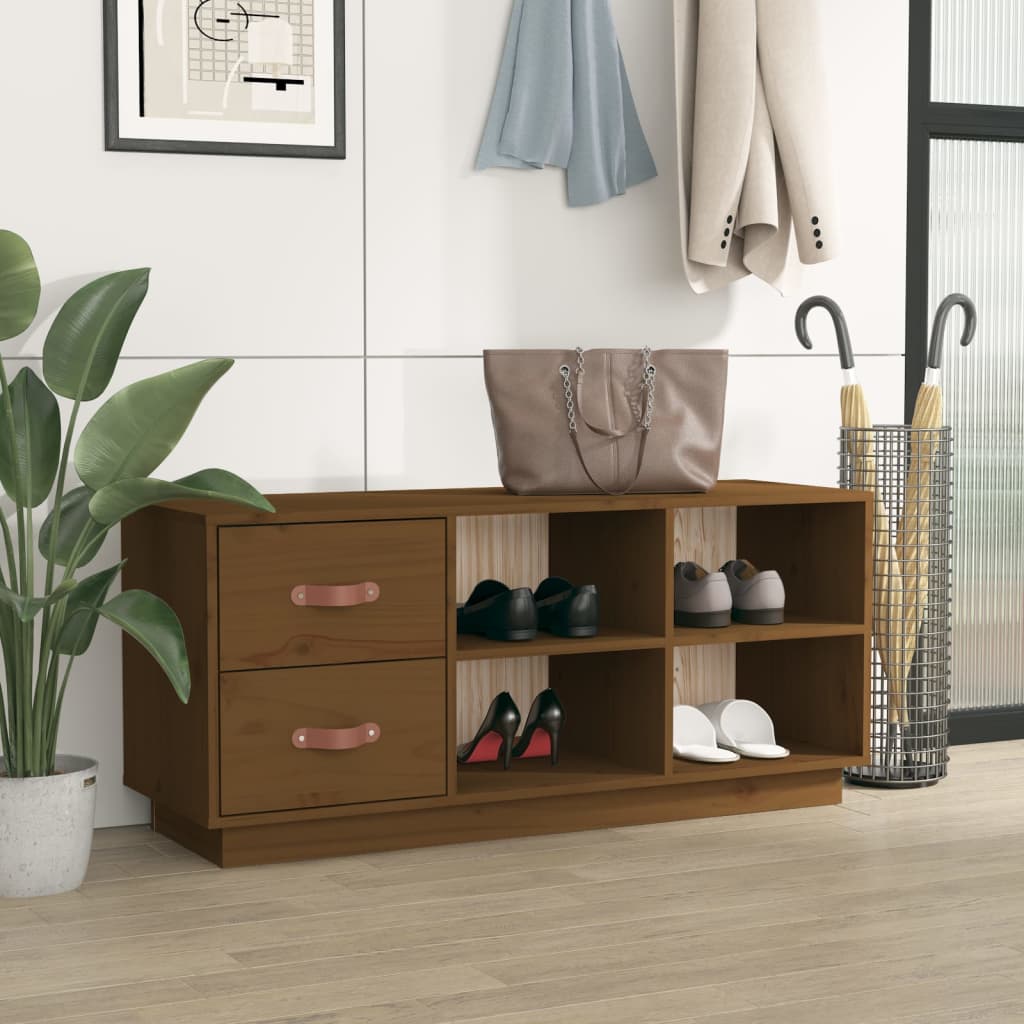 Vidaxl schoenenbank 100x34x45 cm massief groenhout honingbruin