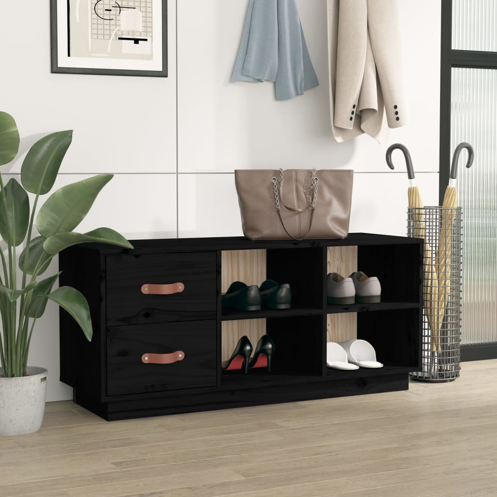 Vidaxl schoenenbank 100x34x45 cm massief groenenhout zwart