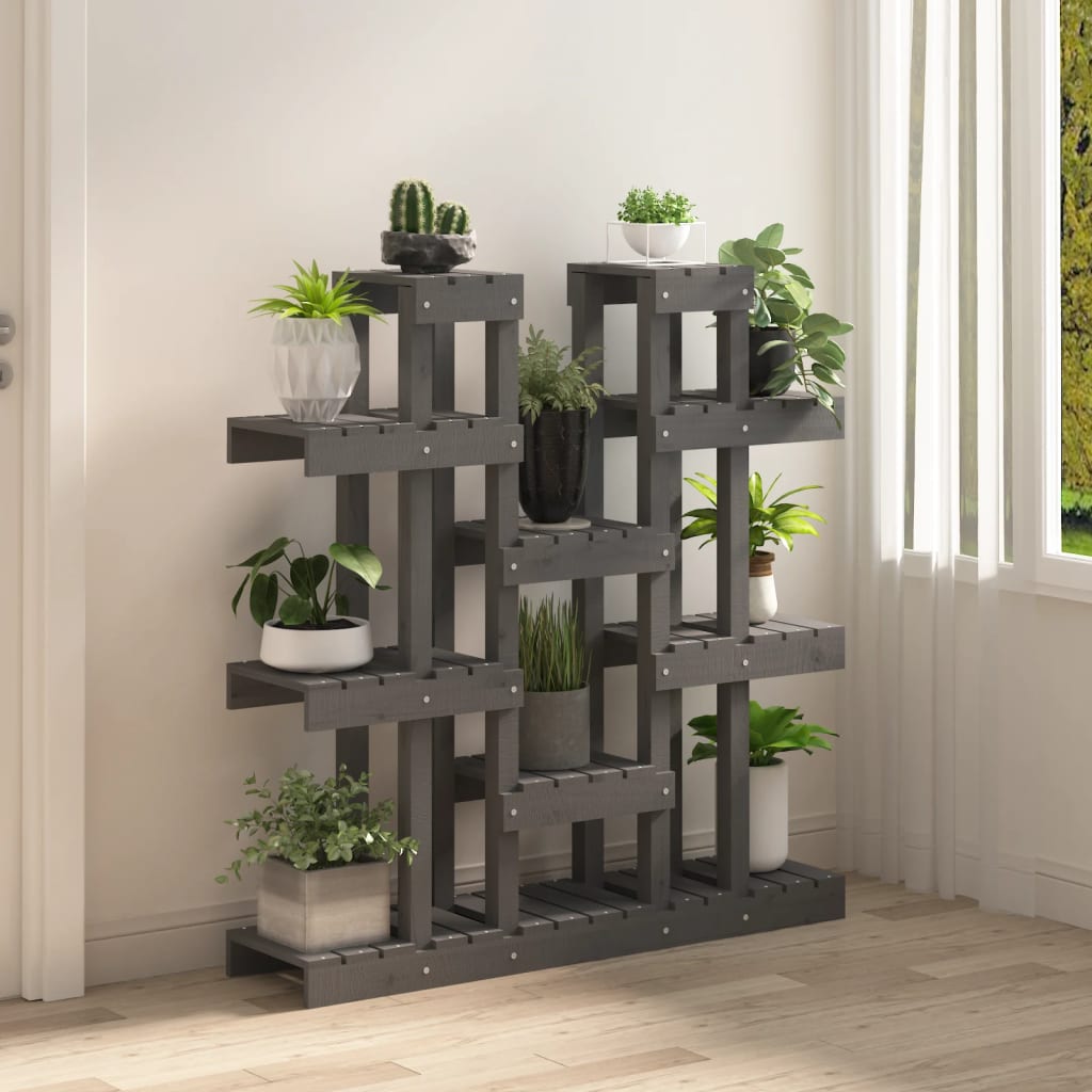 Vidaxl plantenstandaard grijs 104,5x25x109,5 cm massief groenenhout