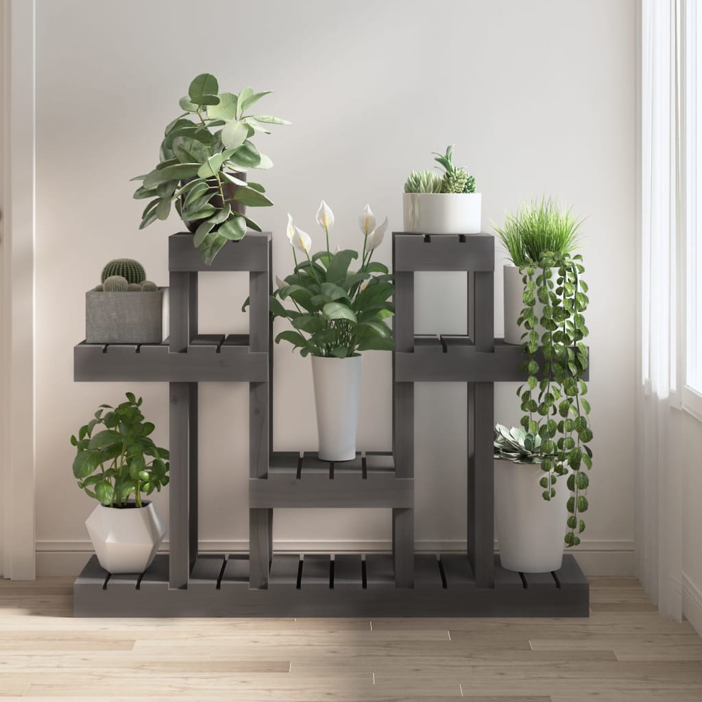 Vidaxl plantenstandaard grijs 104,5x25x77,5 cm massief groenenhout