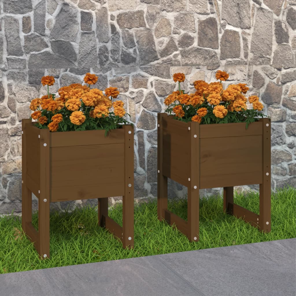 Vidaxl plantenbakken 2 st 40x40x52,5 cm massief groenhout honingbruin