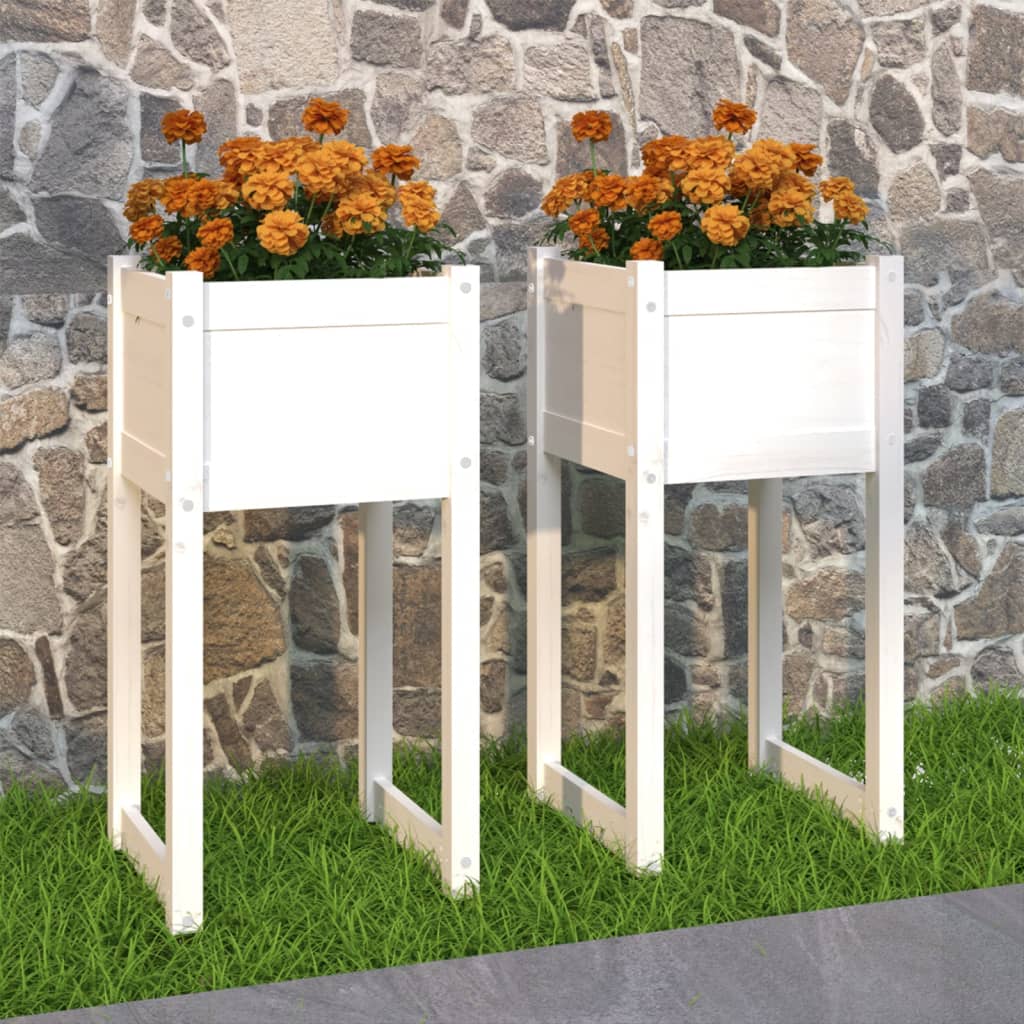 Vidaxl plantenbakken 2 st 40x40x81 cm massief groenhout wit