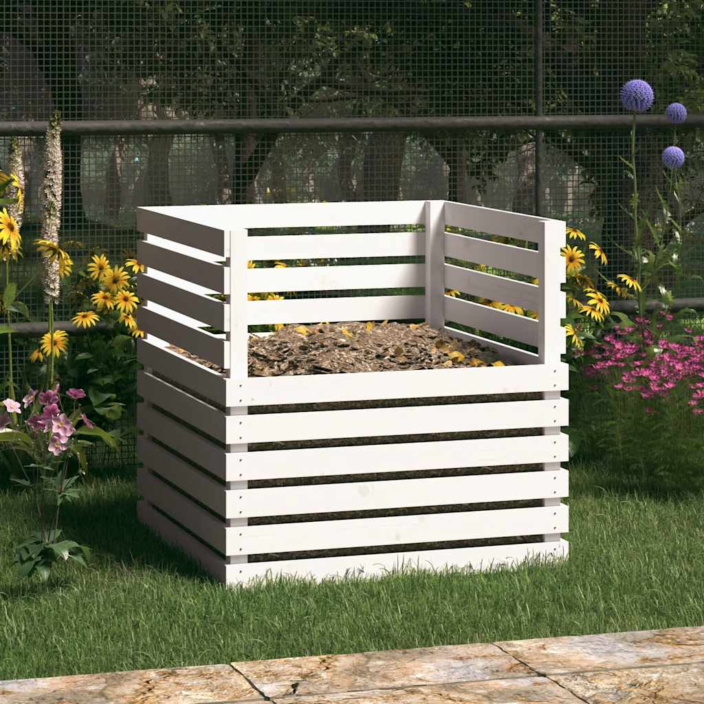 Vidaxl compostbak 80x80x78 cm massief groenhout wit