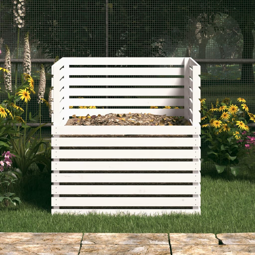 Vidaxl compostbak 100x100x102 cm massief groenhout wit