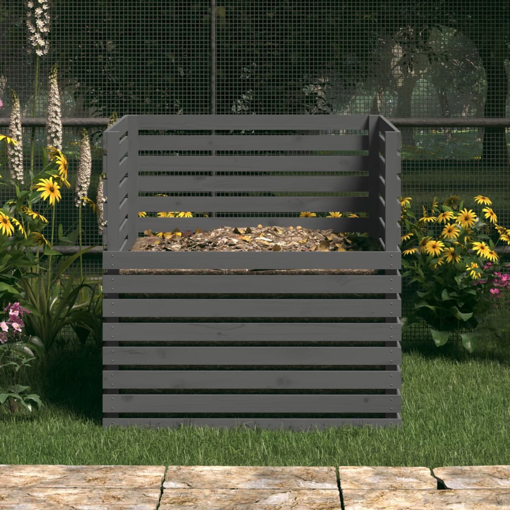 Vidaxl compostbak 100x100x102 cm massief groenenhout grijs