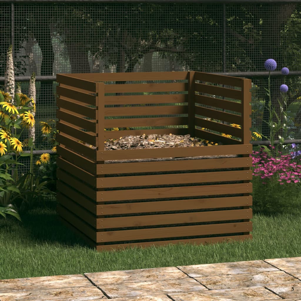 Vidaxl compostbak 100x100x102 cm massief groenenhout honingbruin