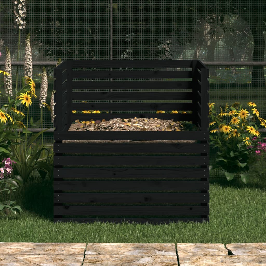 Vidaxl compostbak 100x100x102 cm massief grenenhout zwart