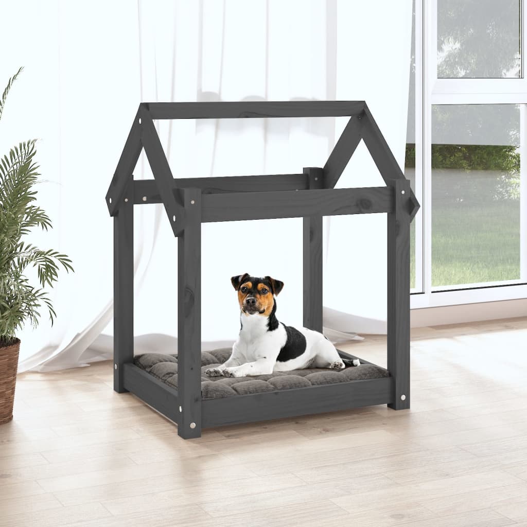 Vidaxl hondenmand 61x50x70 cm massief groenenhout grijs