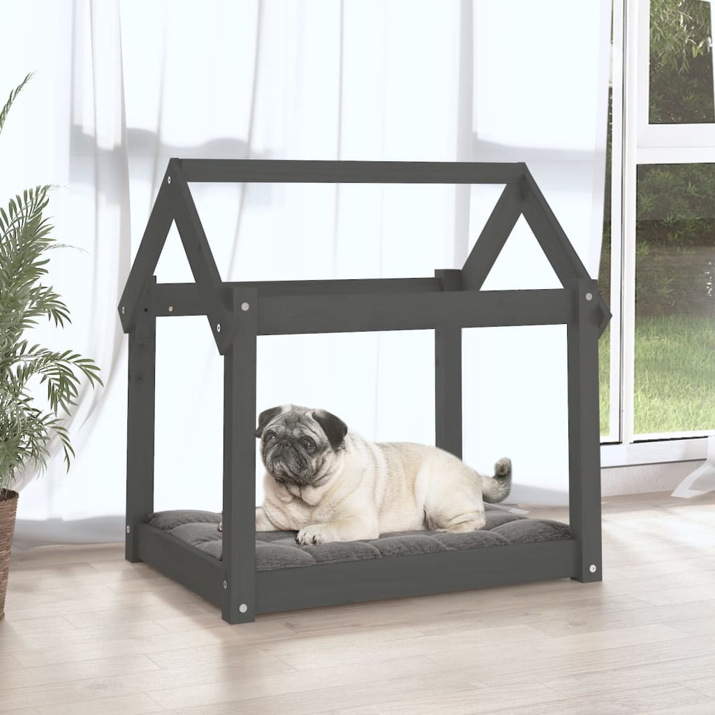 Vidaxl hondenmand 71x55x70 cm massief groenenhout grijs