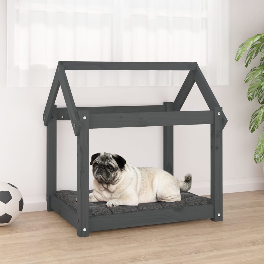 Vidaxl hondenmand 71x55x70 cm massief groenenhout grijs