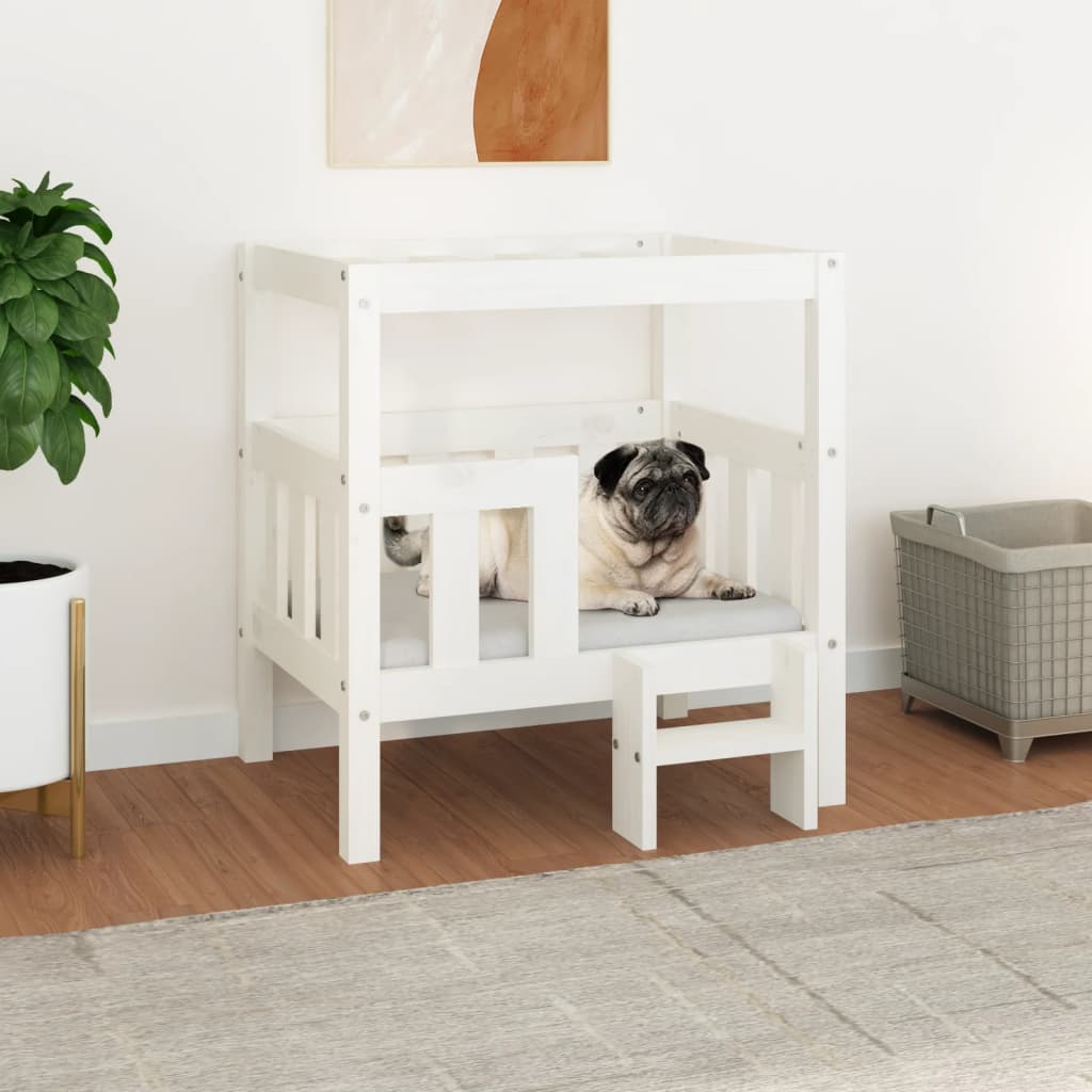 Vidaxl hondenmand 65,5x43x70 cm massief groenhout wit