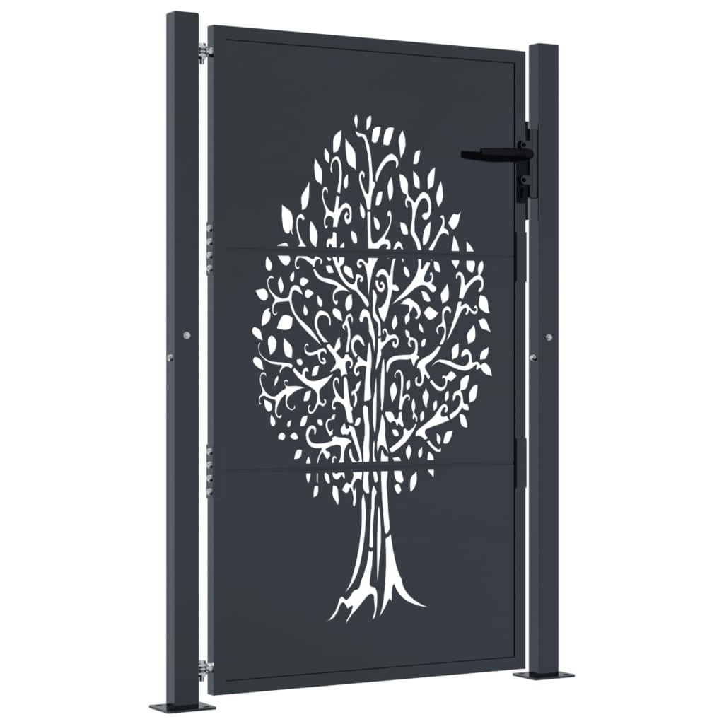 Vidaxl poort 100x150 cm met boomontwerp staal antracietkleurig