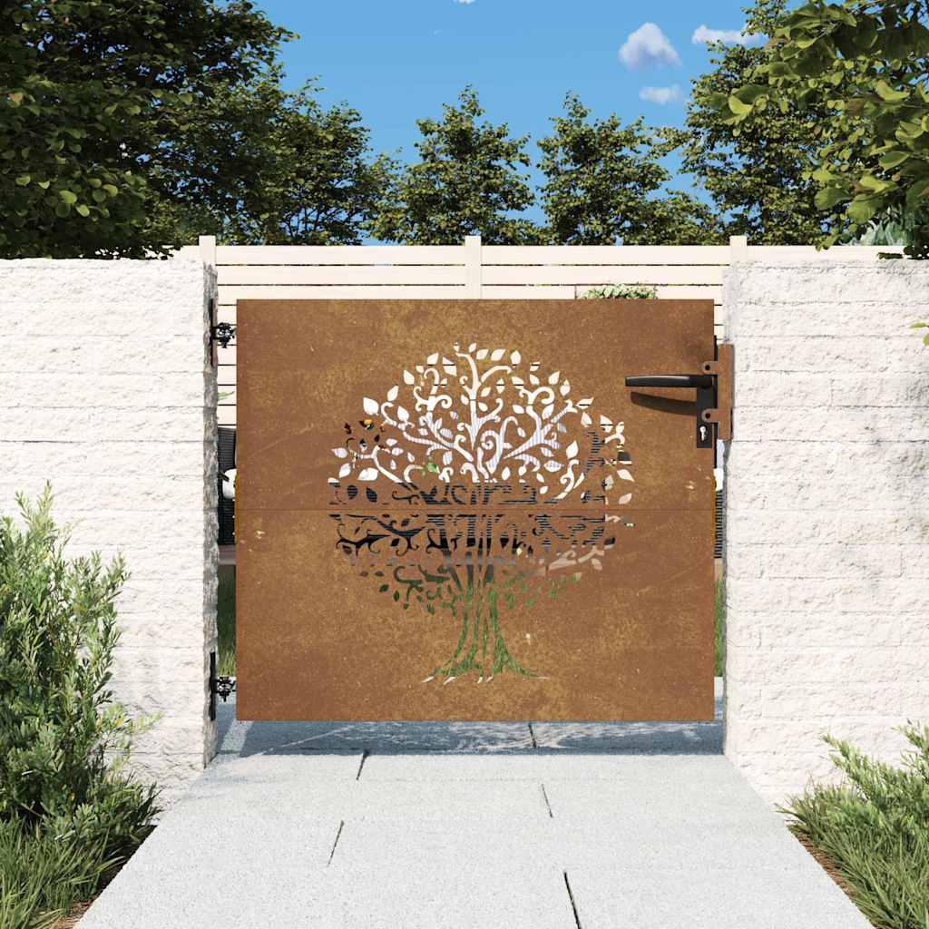 Vidaxl poort 85x100 cm boomontwerp cortenstaal