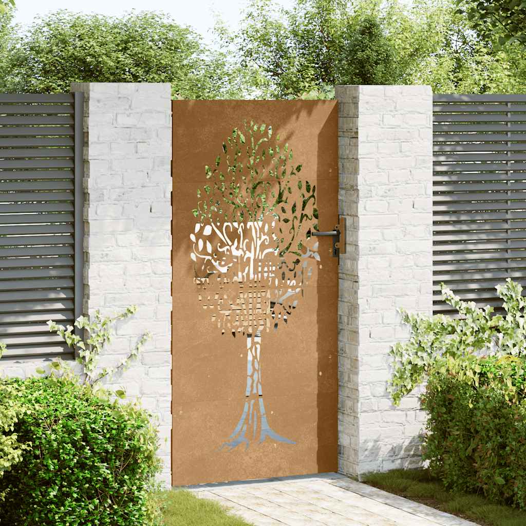 Vidaxl poort 85x200 cm boomontwerp cortenstaal