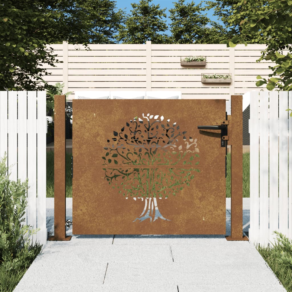 Vidaxl poort 105x105 cm boomontwerp cortenstaal