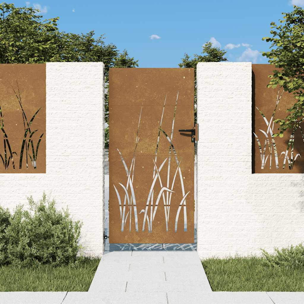Vidaxl poort 85x200 cm grasontwerp cortenstaal