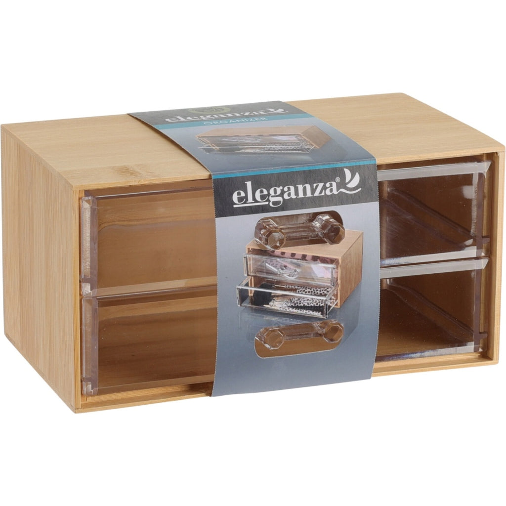 Eleganza bamboe organizer met 2 lades 18,5x11,5x9,3 cm