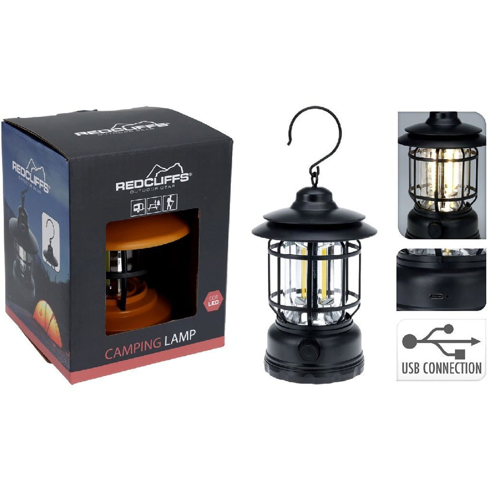 Redcliffs campinglamp usb oplaadbaar zwart