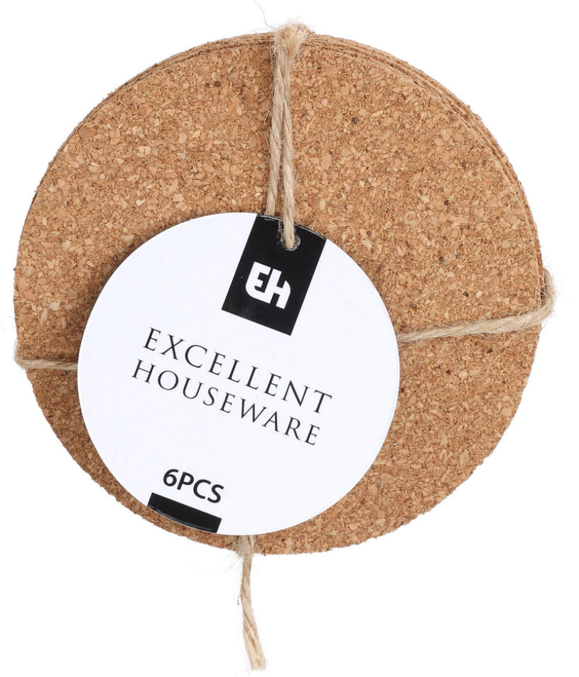 Excellent houseware onderzetter kurk rond, 6st.