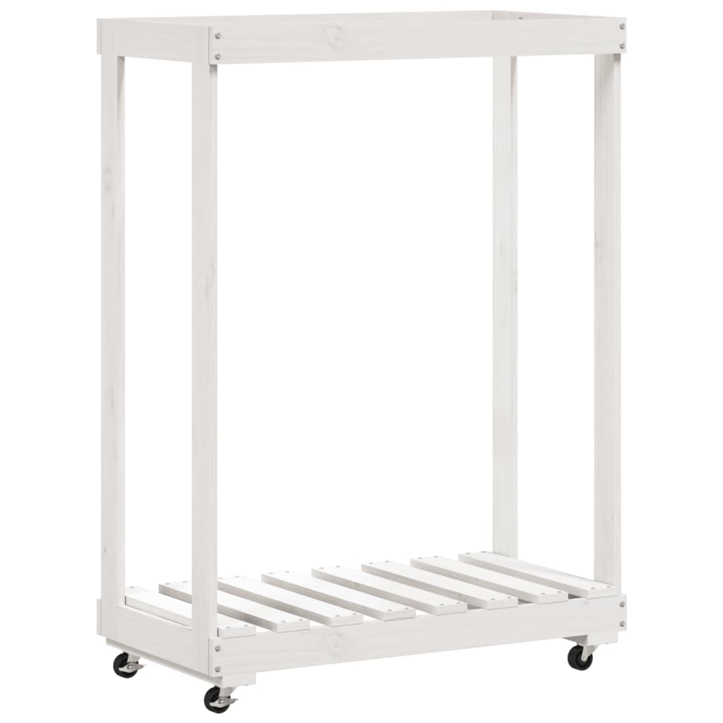 Vidaxl houtblokhouder met wielen 76,5x40x108 cm massief groenhout wit