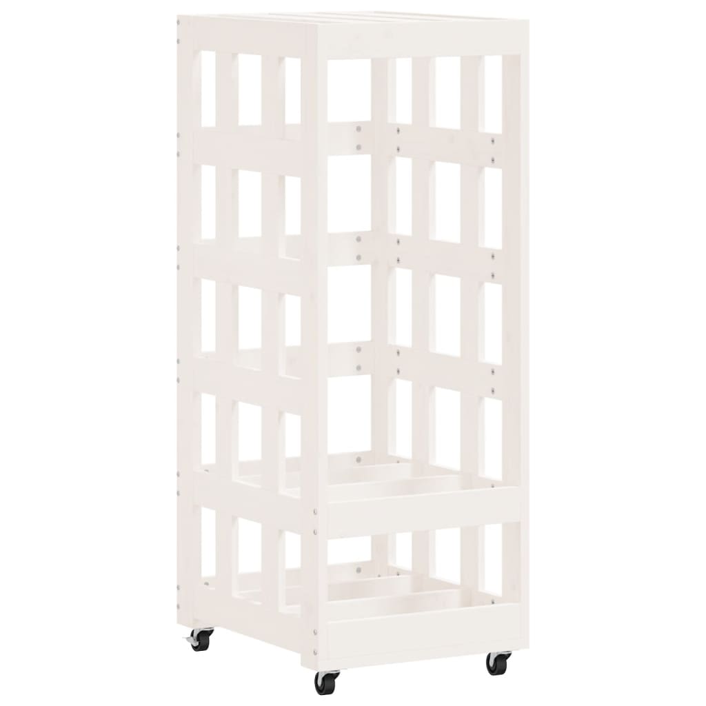 Vidaxl houtblokhouder met wielen 40x49x110 cm massief groenhout wit