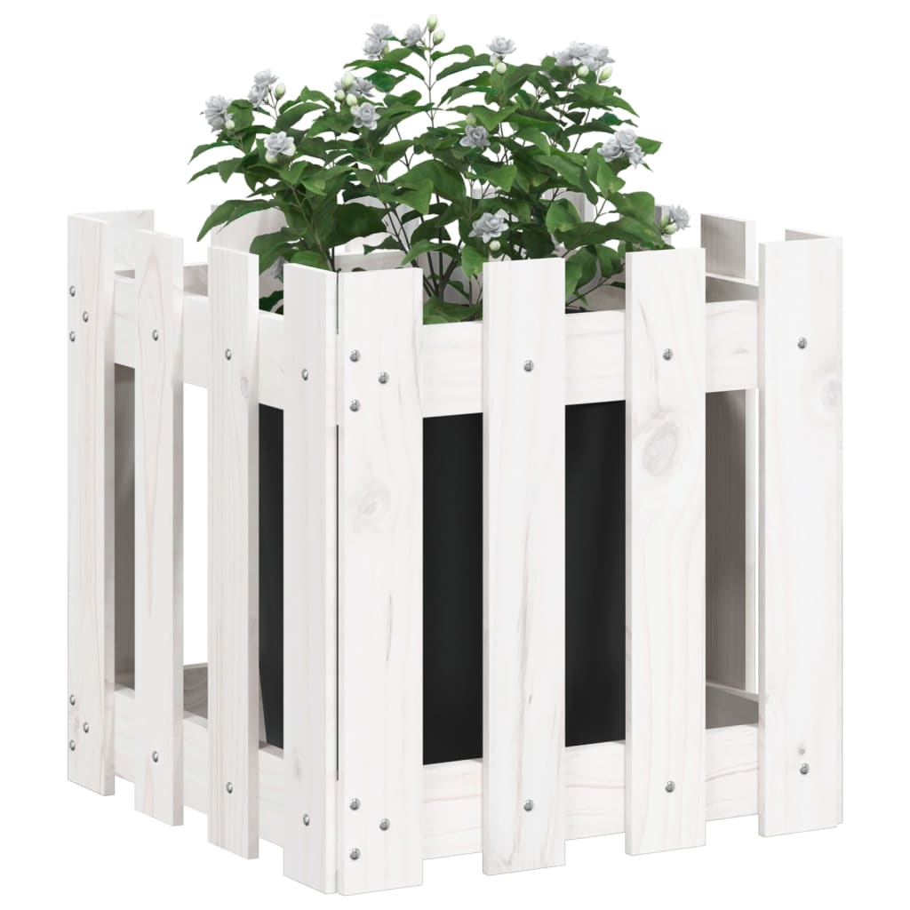 Vidaxl plantenbak met hekontwerp 40x40x40 cm massief groenhout wit