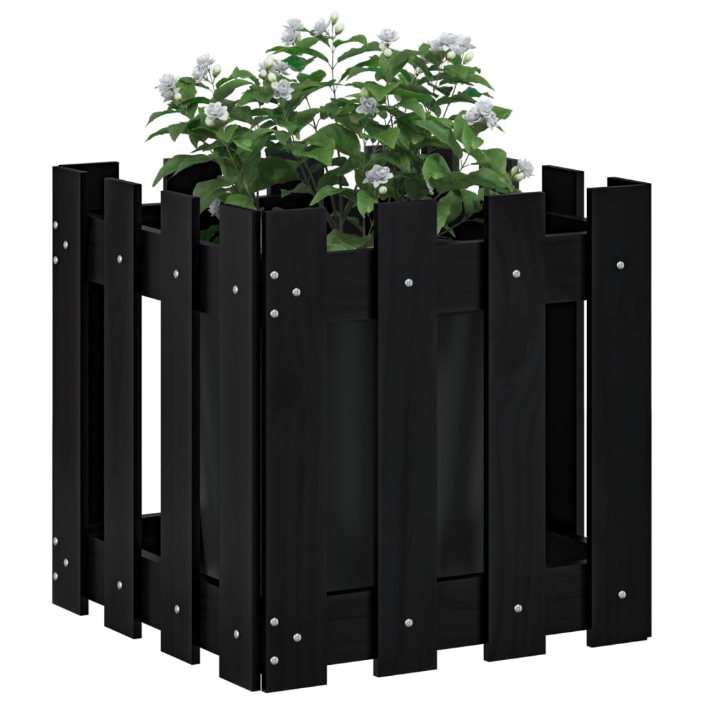 Vidaxl plantenbak met hekontwerp 40x40x40 cm massief groenenhout zwart